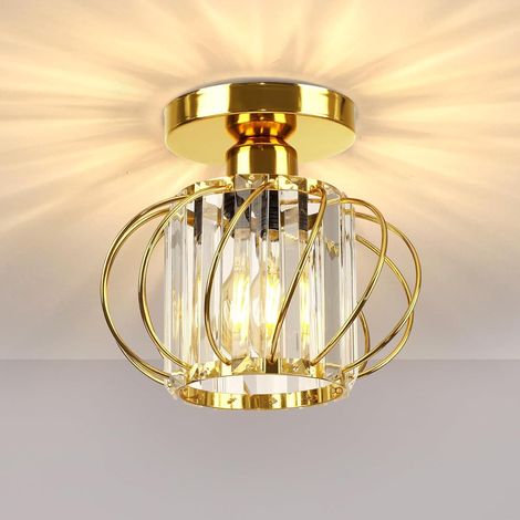 Plafonnier Or Mini Lustre Cristal,Moderne Plafonnier Métal Rond Abat-jour E27 Lampe Plafond pour Chambre Salon Cuisine Couloir (1/5)