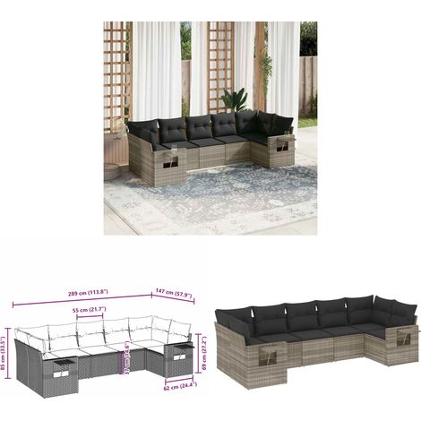 vidaXL Salon de jardin avec coussins 7 pcs gris clair résine tressée (1/3)