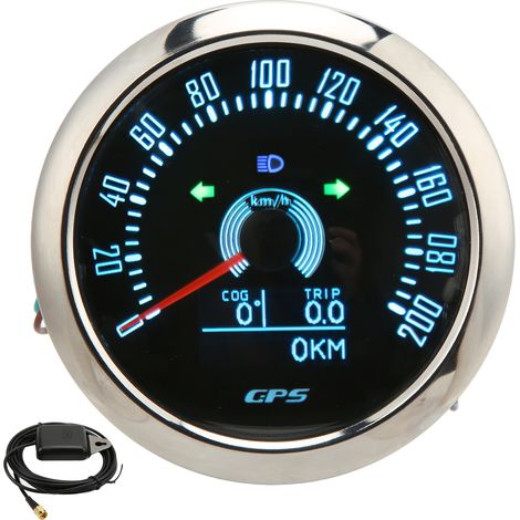 85-mm-GPS-Tachometer, einstellbar von 0 bis 200 km/h, 7-farbige Hintergrundbeleuchtung, Blinker, für Auto, Wohnmobil, Boot, Schwarz