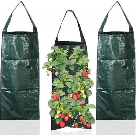 3 pièces - plants de fraisiers verticaux - plants de fraisiers - support pour plants de fraisiers - sacs de plantes suspendus - 8 trous - plants de tomates - Pour usage extérieur. (1/5)