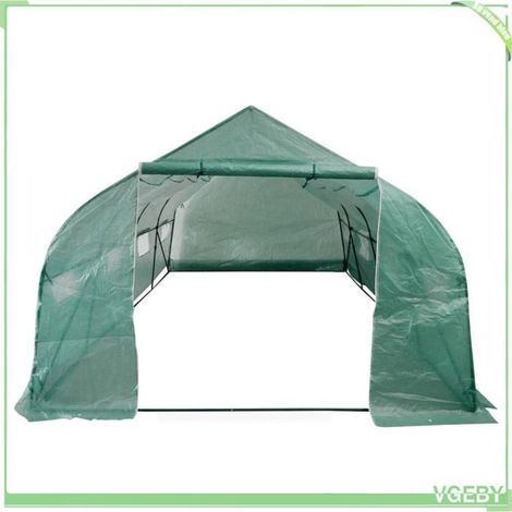 Serre portable - FAFEICY - 42911 - 18 m² - Cadre acier enduit de poudre - Couverture polyéthylène vert (1/4)