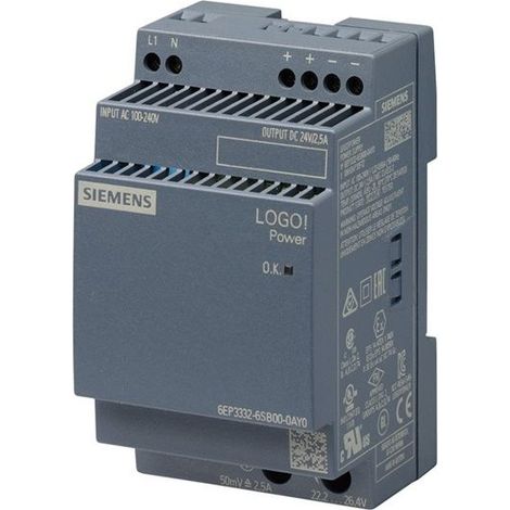 Siemens Fuente de alimentación LOGOPower, 1 fase DC 24 V/2,5 A, 6EP33326SB000AY0