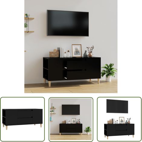 The Living Store TV-Schrank Schwarz 102x44,5x50 cm Holzwerkstoff - TV Schrank - Fernsehtisch - Holz Sideboard - Wohnzimmerschrank - Modernes Regal (1/5)