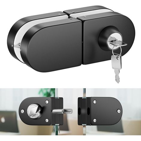 Serrure de porte en verre sans perçage, en acier inoxydable 304, finition noir mat, compatible avec le verre trempé de 10 à 12 mm, installation rapide, design moderne et élégant (1/5)