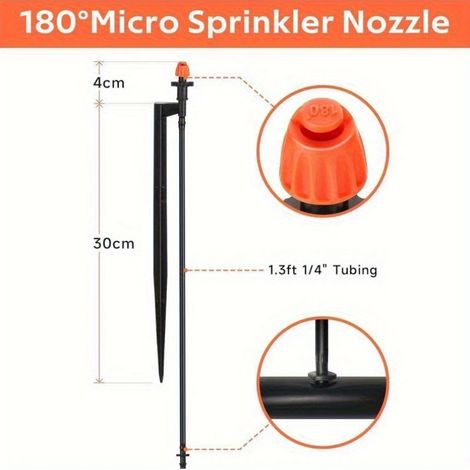 Micro-arroseur à réfraction 90°/180°/360° avec piquet, système d'irrigation goutte-à-goutte pour arbres fruitiers, jardin, pots de fleurs et pépinière