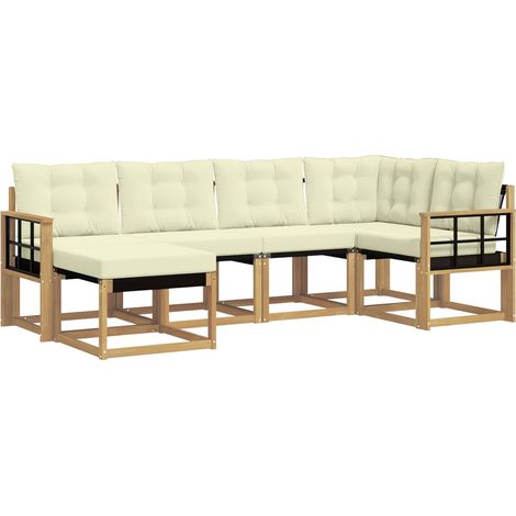 Conjunto de sofás de exterior con cojín 6 pcs Blanco y Crema vidaXL (1/5)