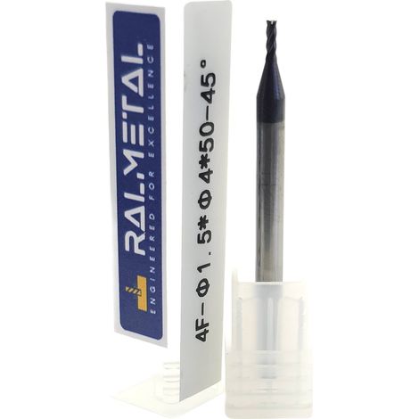 Vollhartmetall-Fräser 1,5 x 4D x 50 mm, 4 Schneiden, 45 HRC (1/4)