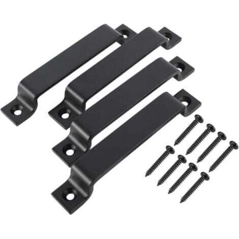 (4 Stück) Schiebetürgriff, Türgriff für Scheunenschränke, Kleiderschränke, Küchenmöbel, Stahl mit Schrauben, schwarz (16 cm)