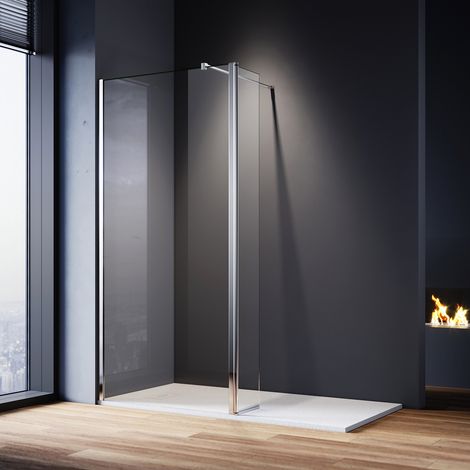 ELEGANT Walk in Wet Room 1100mm Shower Door 300mm Shower Flipper Panel Bathroom Corner Entry Cubicle Shower Enclosure 1600x800mm Shower Tray + Waste Trap (1/5)