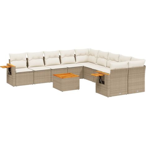 Set Divani da Giardino 11 pz con Cuscini Beige in Polyrattan vidaXL (1/3)