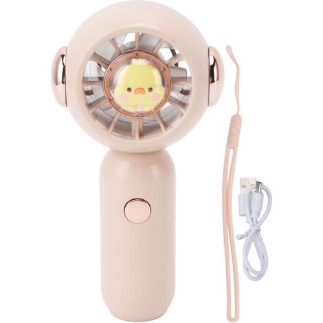 Ventilateur de poche rechargeable USB - motif animal mignon, silencieux et réglable pour voyages extérieurs, rose (1/5)