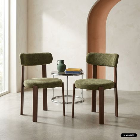 Lot de 2 chaises vintage acier effet bois foncé et tissu texturé - Gloria Bois foncé / Kaki (1/5)