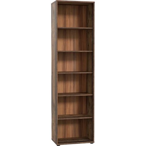 Bibliothèque vintage H. 198 cm L. 54 cm avec 5 étagères réglables – Structure panneaux de particules – Finition bois décor naturel – Meubletmoi (1/5)
