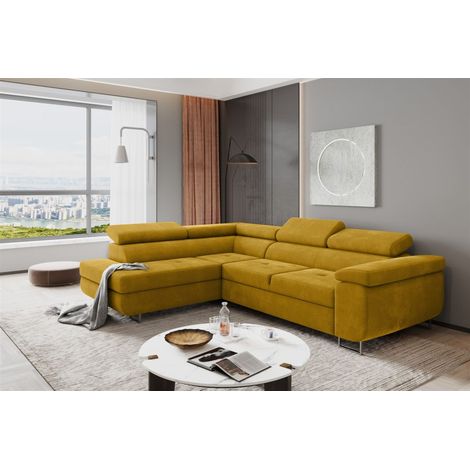 Ecksofa Sofa JADE Stoff Omega Gelb mit Schlaffunktion Ottomane Links (1/2)
