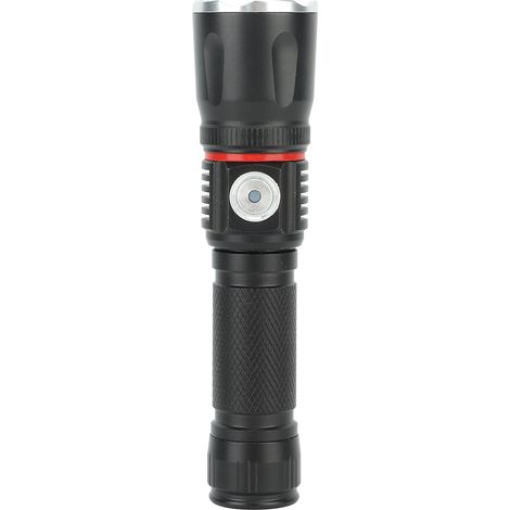 Lampe torche puissante en alliage d'aluminium, rechargeable USB, LED COB, zoom télescopique, aimant arrière, idéale pour l'extérieur (noir). (1/5)