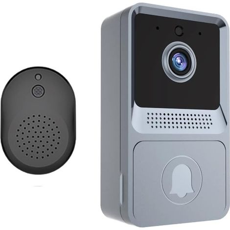 Sonnette vidéo sans fil grise, sonnette vidéo intelligente Wi-Fi, vision nocturne, kit de sonnette avec vidéo HD et stockage cloud-AquaForge