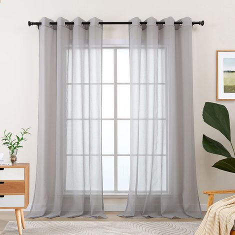 Rideaux Gris pour Salon, Modernes, avec Œillets, Transparents Prêts à l'emploi, pour Chambre à Coucher, Fenêtre, 225 Cm de Long Lot de 2 (1/5)