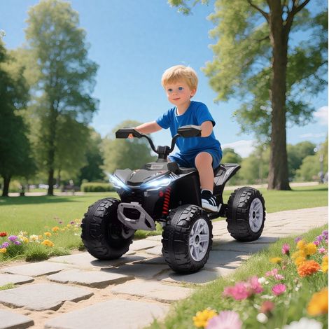 Quad électrique enfant 24 V 4 roues, phares, USB et MP3 noir OKWISH (1/5)