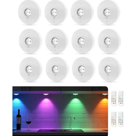 Lampes LED RGB Rechargeables avec Télécommande, Lampe de Cuisine Sous Placard avec Batterie 1500mAh, Intensité Réglable et Minuterie, Éclairage Sans Fil à Coller pour Placard, Noir, Lot de 3 (1/5)