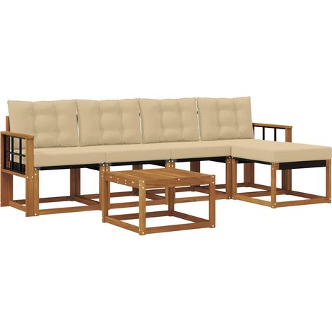 Outdoor Sofa Set with Cushion 6 pcs Natural and Beige vidaXL