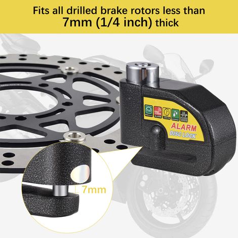 Verrouillage à disque avec frein d'alarme Roue de sécurité antivol pour moto 110 dB Câble de rappel étanche à piles 2 clés pour moto vélo scooter (1/5)