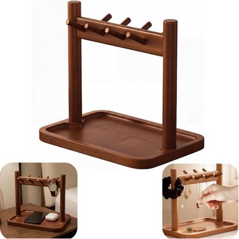 Étagère murale en bois 22 x 15 cm - présentoir à bijoux et clés, brune (1/5)