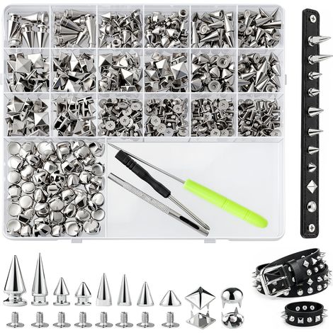 605 Pièces Rivets Spikes Punk à Vis, Rivets en Métal Argentés pour Cuir Vêtements Sacs Ceintures Chaussures, Bricolage DIY Artisanat du Cuir (1/5)