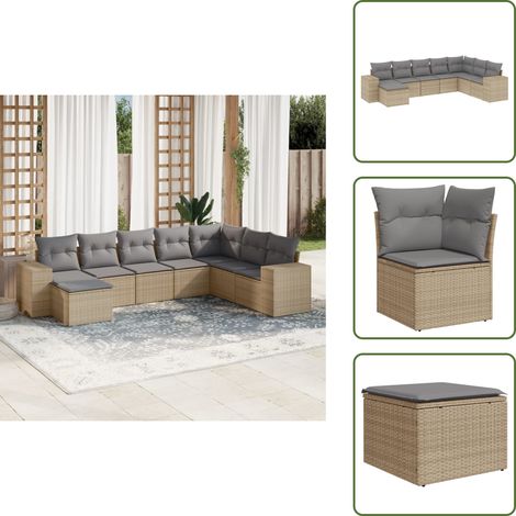 8-tlg. Garten-Sofagarnitur mit Kissen Beige Poly Rattan - Gartensorte - Esszimmergarnitur - Lounge Möbel - Outdoor Furniture - Gartenlounge (1/5)