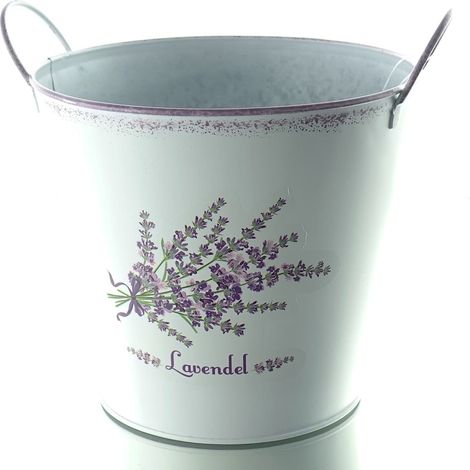 Scheulen – Pot blanc avec poignées, look vintage et motif lavande – Métal, Ø 15 cm, hauteur 14 cm (1/2)