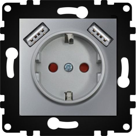 Enchufe Empotrable Tipo F Schuko Con Doble USB Gris 16A IP20 Serie wLux  Gris  | IluminaShop
