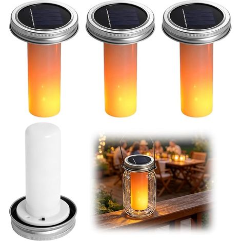 Lot de 4 LED Mason Jar Lampes Solaires de Rechange,Ampoule Solaire Exterieur Couvercles de Rechange,pour Lampes Solaires de Jardin,Haut de Rechange pour Lanternes Extérieures, Suspendues, Jardin (1/5)