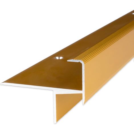Parkett-Treppenkante "Springhill" / Winkelprofil, Einfasshöhe 15,3 mm, 33 mm breit, Aluminium eloxiert, gebohrt-goldfarbig-1000 (1/5)