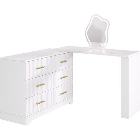 Drehbarer Schminktisch mit LED-Spiegel, Weiß, 110 x 40 x 129 cm (1/5)