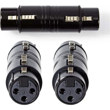 Adaptador xlr xlr hembra de 3 pines xlr hembra de 3 pines niquelado recto metales negro 1 pc bolsa de plastico