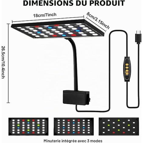 BORDEAG Aquarium Clip LED Light Full Spectrum Aquarium Light with Adjustable Timer, LED Lighting for Freshwater Aquatic Plants and Fish Aquarium (1/4)