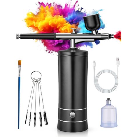 Kit aérographe avec compresseur sans fil, Standard 800 mAh, 6-8 μ brume fine, 160-200 kPa, Double action, 3 gobelets Type-C pour nail art, maquillage, gâteaux, modélisme (1/5)