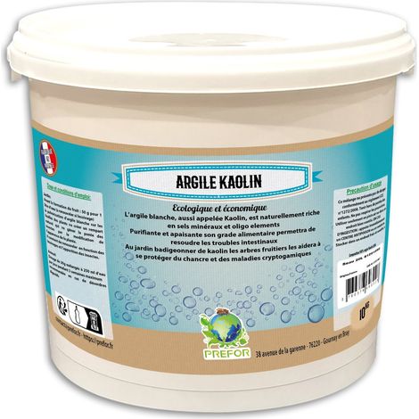 Prefor – Argile kaolin 20L – Poudre fine et grasse – 100% naturelle – Pour soins de la peau et purifications - SEAU 20 L