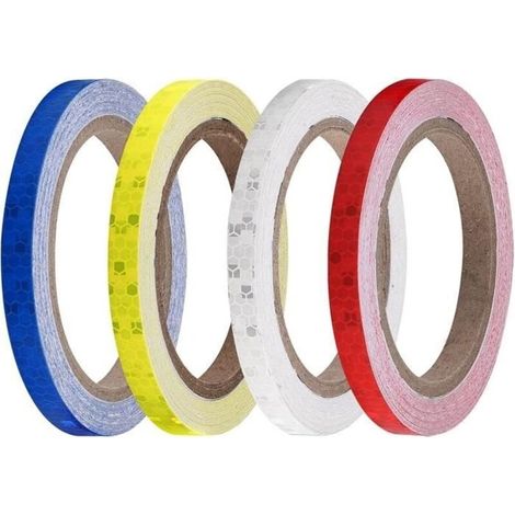 (Yellow) Self-Adhesive Reflective Tape - 4 Pack - PVC - 8m x 1cm - White - Yellow - Warning (1/4)
