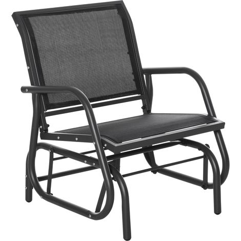 Fauteuil berçant métal noir 120 kg avec accoudoir dossier jardin balcon terrasse