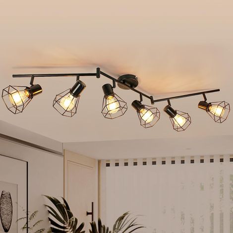 Plafonnier LED 6 Spots E27 Lampe de Plafond Vintage Pivotante à 350° pour Salon, Luminaire de Plafond pour Chambre à Coucher, Couloir, Max. 60W (Sans Ampoule) (1/5)