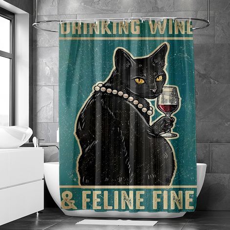 Rideau de douche motif chat et chien vintage, tissu salle de bain imperméable, 90x180 cm (1/5)