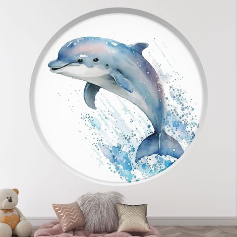 Stickers Trompe l'oeil Arche ronde Enfants - Dauphin - Diamètre 40 cm (1/4)