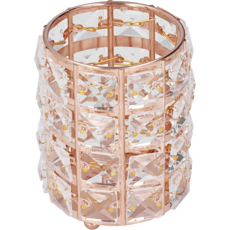 Porte-pinceaux en métal doré élégant et durable, support pour bijoux et crayons, design cristal (1/5)