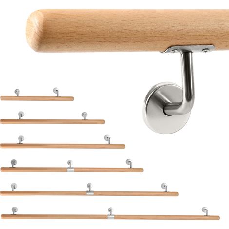 Randaco Buchenholz Handlauf 80 cm, Treppenhandlauf aus Massivholz mit Edelstahl-Wandhalter, Ø 4,2 cm, lackiert, für Treppe Flur Bad Gartenstufen (1/5)