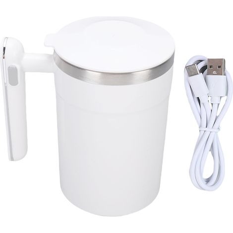 Elektrischer Mixbecher (400 ml), aus Edelstahl 304, leicht zu reinigen, automatisch, wiederaufladbar, für Milch und Sahne, Farbe: Weiß. (1/5)