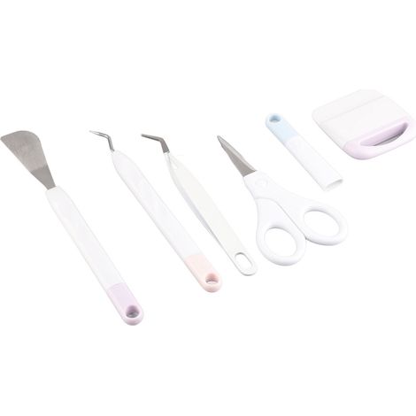 Ensemble de 6 outils de désherbage pour vinyle : pelle, ciseaux, pince à épiler courbée, outils de sculpture artistique à faire soi-même. Convient pour les loisirs créatifs à la maison et en classe. (1/5)