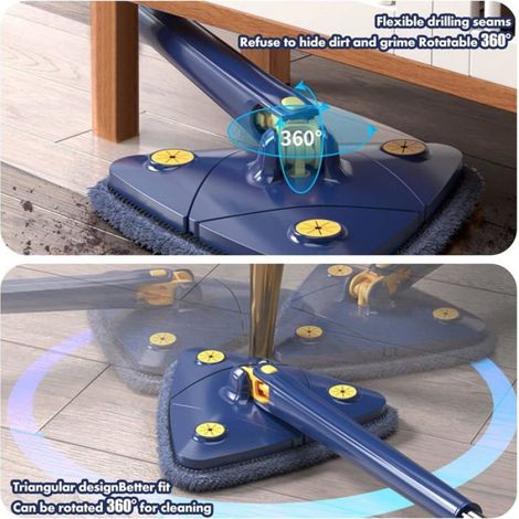 Vadrouille de Nettoyage Réglable Rotative à 360°, Triangular Mop avec Compression Automatique de l'eau (Bleu+4 PCS chiffon) (1/4)