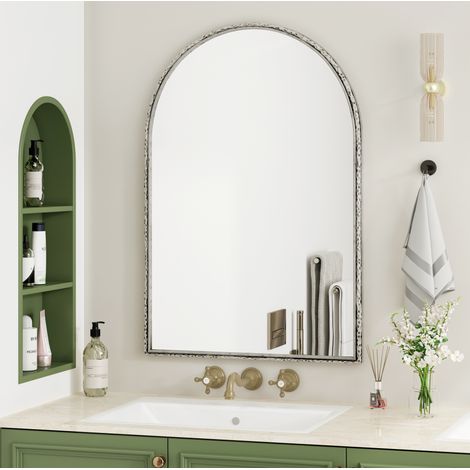 Specchio da parete ad arco in vetro temperato, cornice in ferro argentato, 103,5 x 71,5 cm HAVRYA (1/5)