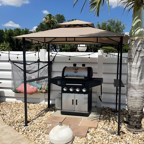 Grillpavillon Gartenzelt Grill Pavillon Balkonpavillon Doppeldach 245x150x250cm, Taupe (1/5)