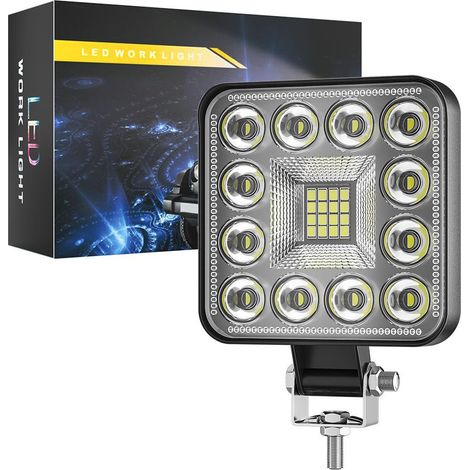 Phare de Travail LED 3 Pouces Carré 28LED 12W, Éclairage Large Flood IP67, Lampe Auxiliaire pour 4x4, Camion, Engin de Chantier et Bateau DC 9-60V(4pcs) (1/5)